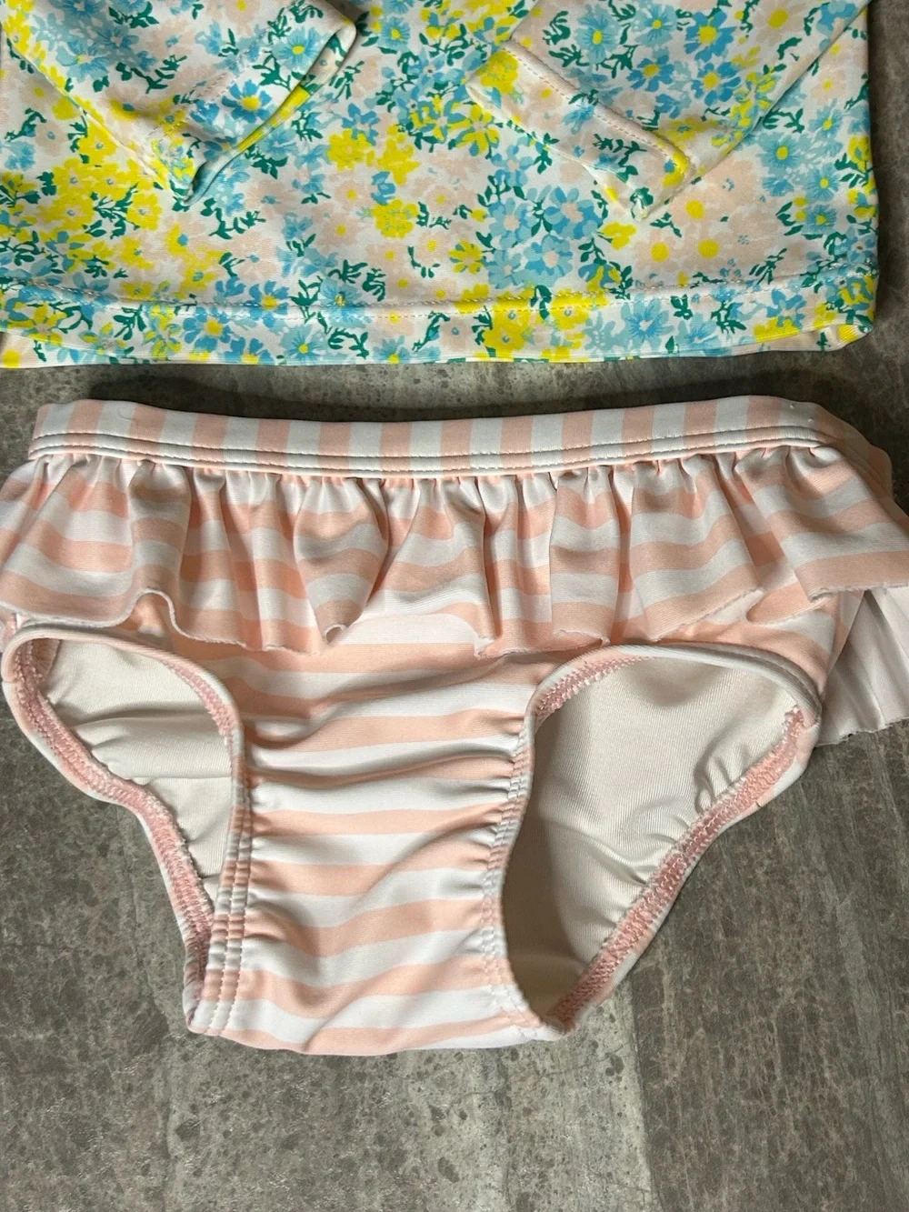 Tucker+Tate Girls Floral Swim Top with Pink Stripe Ruffle Bottoms 0-3 Months